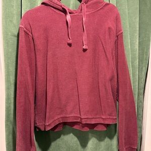 Women's Ribbed Hoodie - burgundy